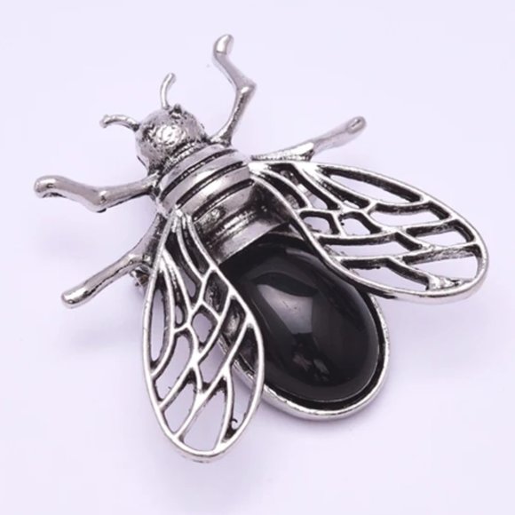 Black Obsidian Stone Bee Brooch Pendant Necklace Healing Gemstone Pendant - Picture 2 of 3